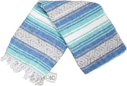 Open Road Goods Multi Color Mexican Falsa Blanket - Handwoven in Mexico - Great for The Beach, Picnics, Yoga, or a Throw! (Mint/Purple)