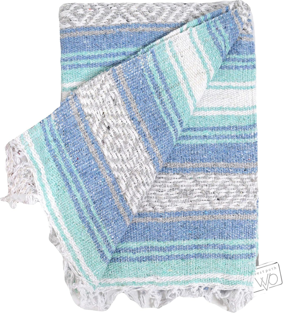 Open Road Goods Multi Color Mexican Falsa Blanket - Handwoven in Mexico - Great for The Beach, Picnics, Yoga, or a Throw! (Mint/Purple)