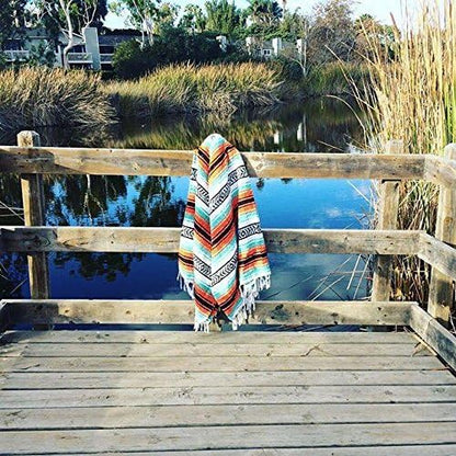 Open Road Goods Multi Color Mexican Falsa Blanket - Handwoven in Mexico - Great for The Beach, Picnics, Yoga, or a Throw! (Mint/Purple)