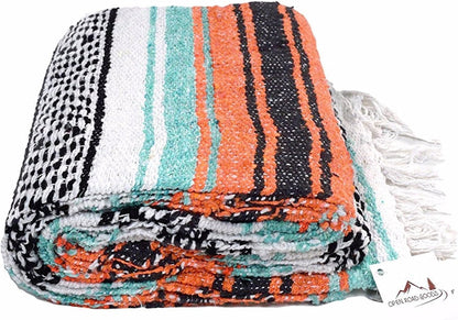 Open Road Goods Multi Color Mexican Falsa Blanket - Handwoven in Mexico - Great for The Beach, Picnics, Yoga, or a Throw! (Mint/Purple)