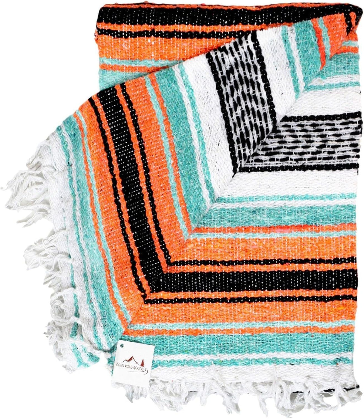 Open Road Goods Multi Color Mexican Falsa Blanket - Handwoven in Mexico - Great for The Beach, Picnics, Yoga, or a Throw! (Mint/Purple)