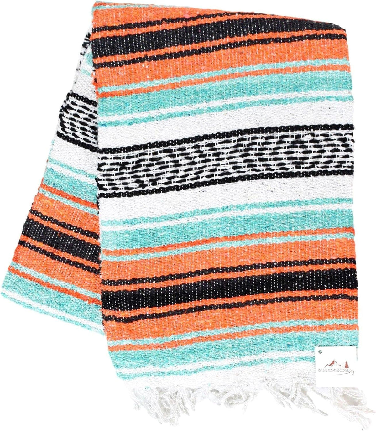 Open Road Goods Multi Color Mexican Falsa Blanket - Handwoven in Mexico - Great for The Beach, Picnics, Yoga, or a Throw! (Mint/Purple)