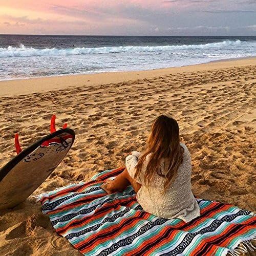 Open Road Goods Multi Color Mexican Falsa Blanket - Handwoven in Mexico - Great for The Beach, Picnics, Yoga, or a Throw! (Mint/Purple)