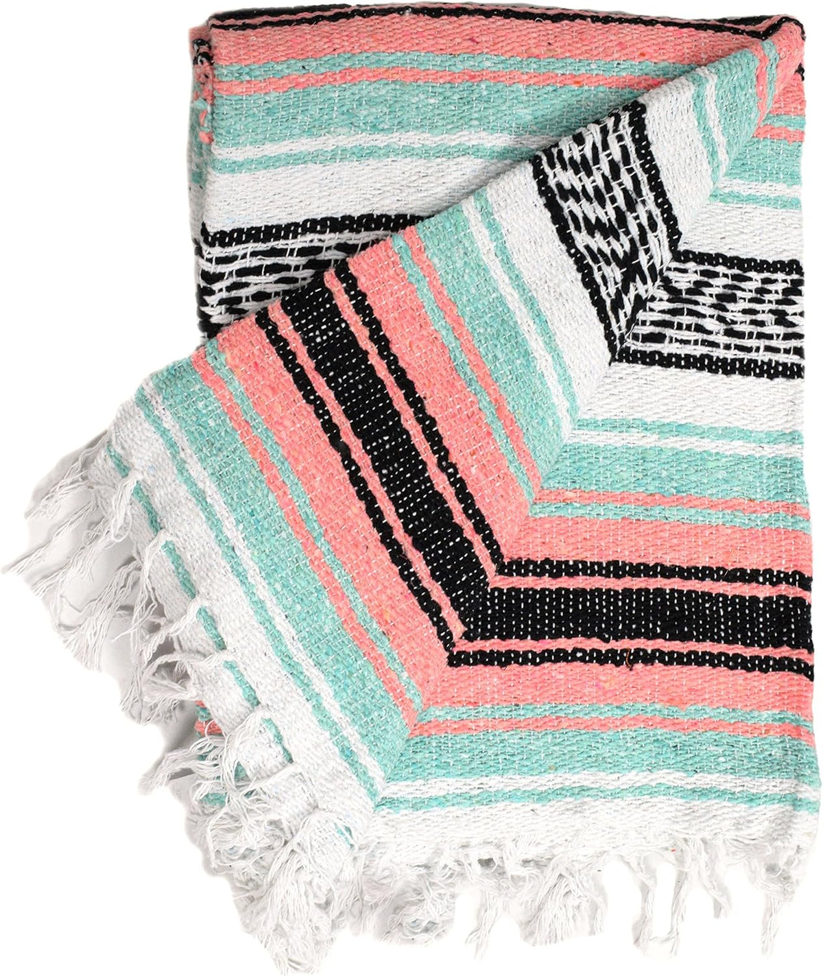 Open Road Goods Multi Color Mexican Falsa Blanket - Handwoven in Mexico - Great for The Beach, Picnics, Yoga, or a Throw! (Mint/Purple)