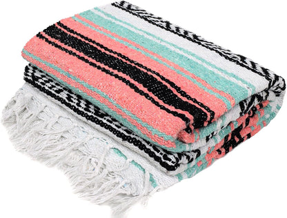 Open Road Goods Multi Color Mexican Falsa Blanket - Handwoven in Mexico - Great for The Beach, Picnics, Yoga, or a Throw! (Mint/Purple)