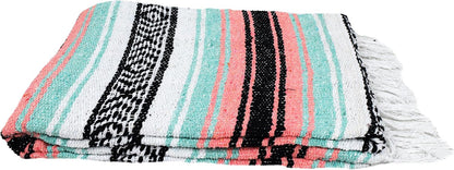 Open Road Goods Multi Color Mexican Falsa Blanket - Handwoven in Mexico - Great for The Beach, Picnics, Yoga, or a Throw! (Mint/Purple)