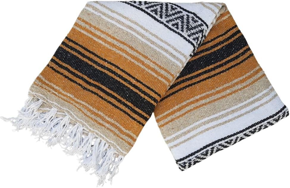 Open Road Goods Multi Color Mexican Falsa Blanket - Handwoven in Mexico - Great for The Beach, Picnics, Yoga, or a Throw! (Mint/Purple)