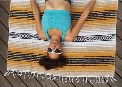 Open Road Goods Multi Color Mexican Falsa Blanket - Handwoven in Mexico - Great for The Beach, Picnics, Yoga, or a Throw! (Mint/Purple)
