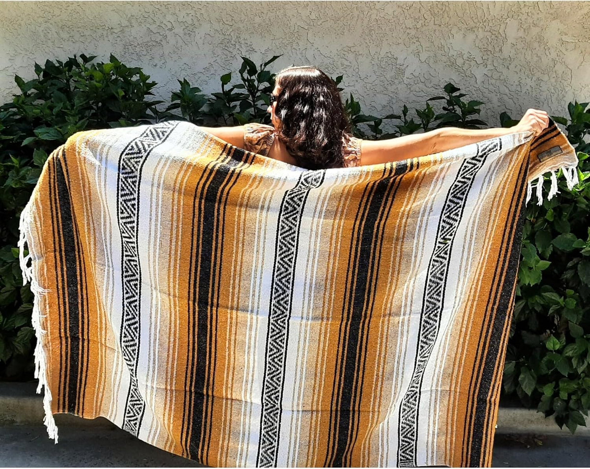 Open Road Goods Multi Color Mexican Falsa Blanket - Handwoven in Mexico - Great for The Beach, Picnics, Yoga, or a Throw! (Mint/Purple)