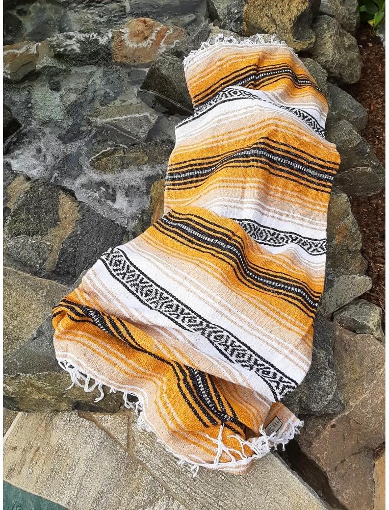 Open Road Goods Multi Color Mexican Falsa Blanket - Handwoven in Mexico - Great for The Beach, Picnics, Yoga, or a Throw! (Mint/Purple)