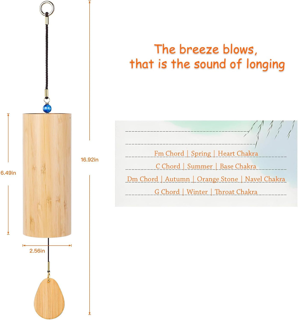 Bamboo Wind Chimes for Outdoors Meditation Zen Windchime Memorial Wind Chimes Sound Therapy Water Nature Sound (C Chord (Summer))