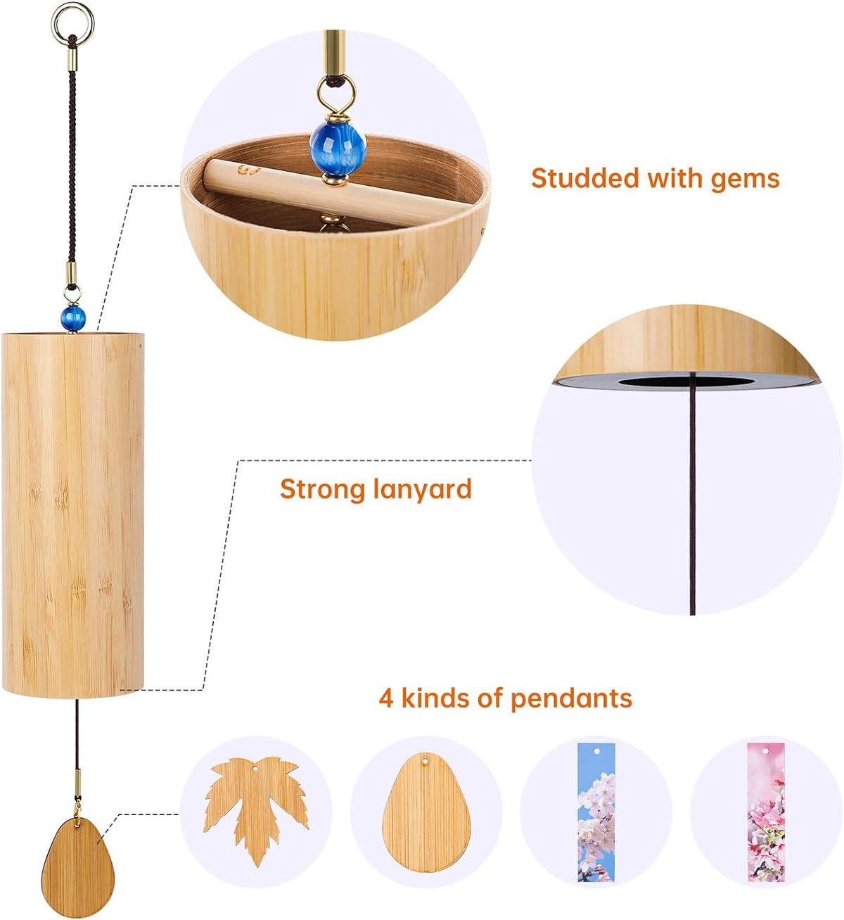 Bamboo Wind Chimes for Outdoors Meditation Zen Windchime Memorial Wind Chimes Sound Therapy Water Nature Sound (C Chord (Summer))