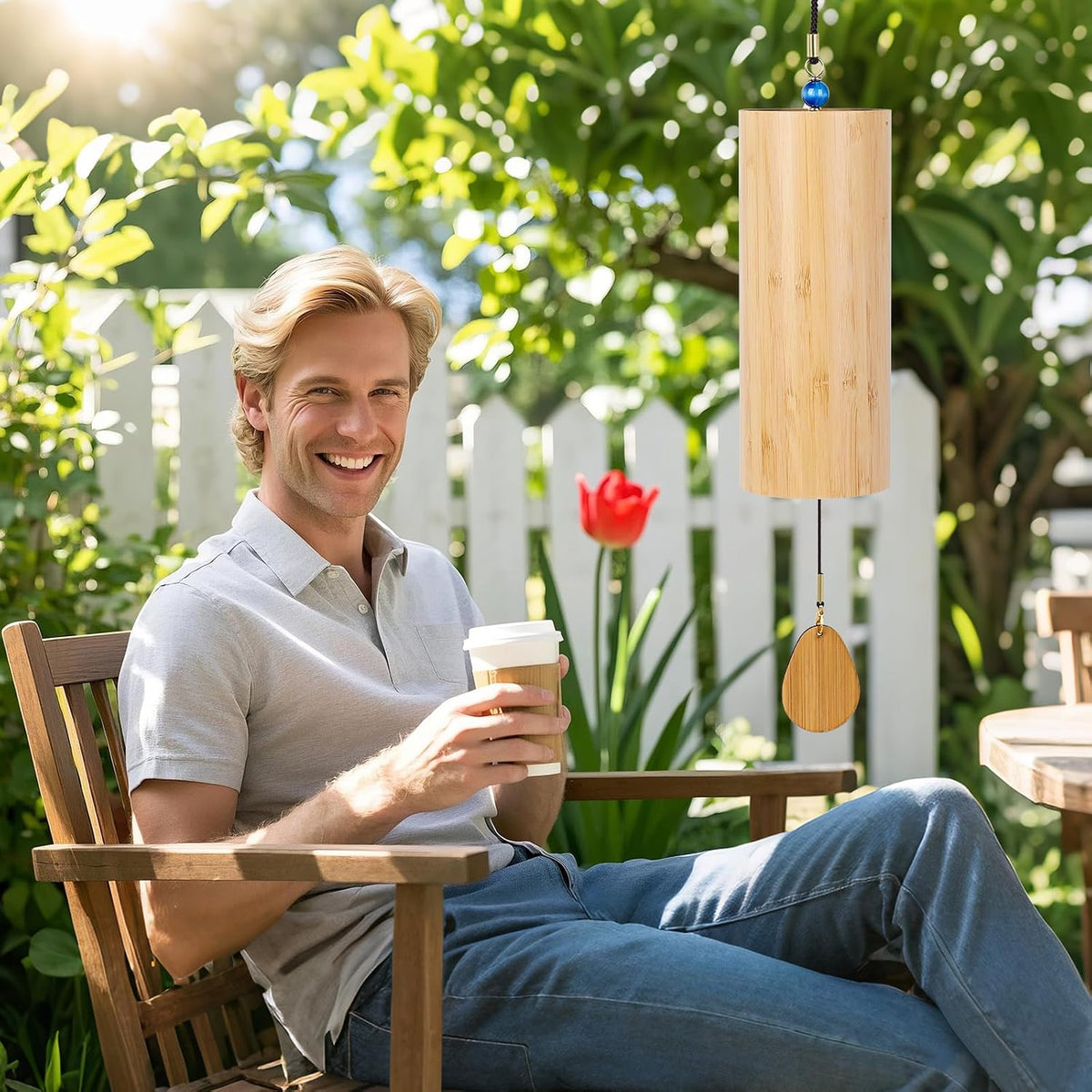 Bamboo Wind Chimes for Outdoors Meditation Zen Windchime Memorial Wind Chimes Sound Therapy Water Nature Sound (C Chord (Summer))