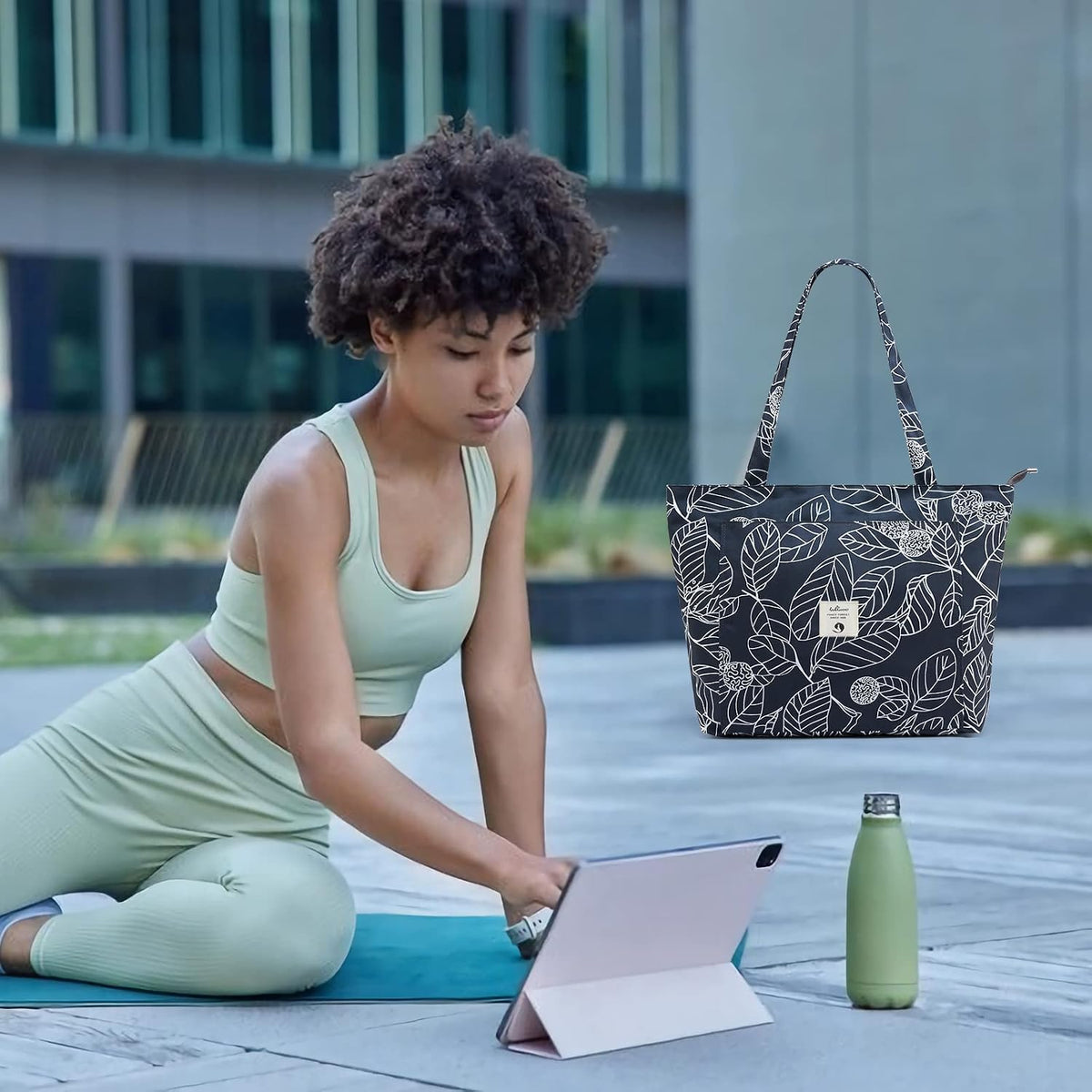 WLLWOO Yoga Mat Carrier Bag for Women Canvas Carryall Tote Gym Pilates