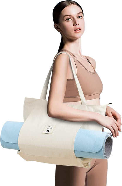 WLLWOO Yoga Mat Carrier Bag for Women Canvas Carryall Tote Gym Pilates