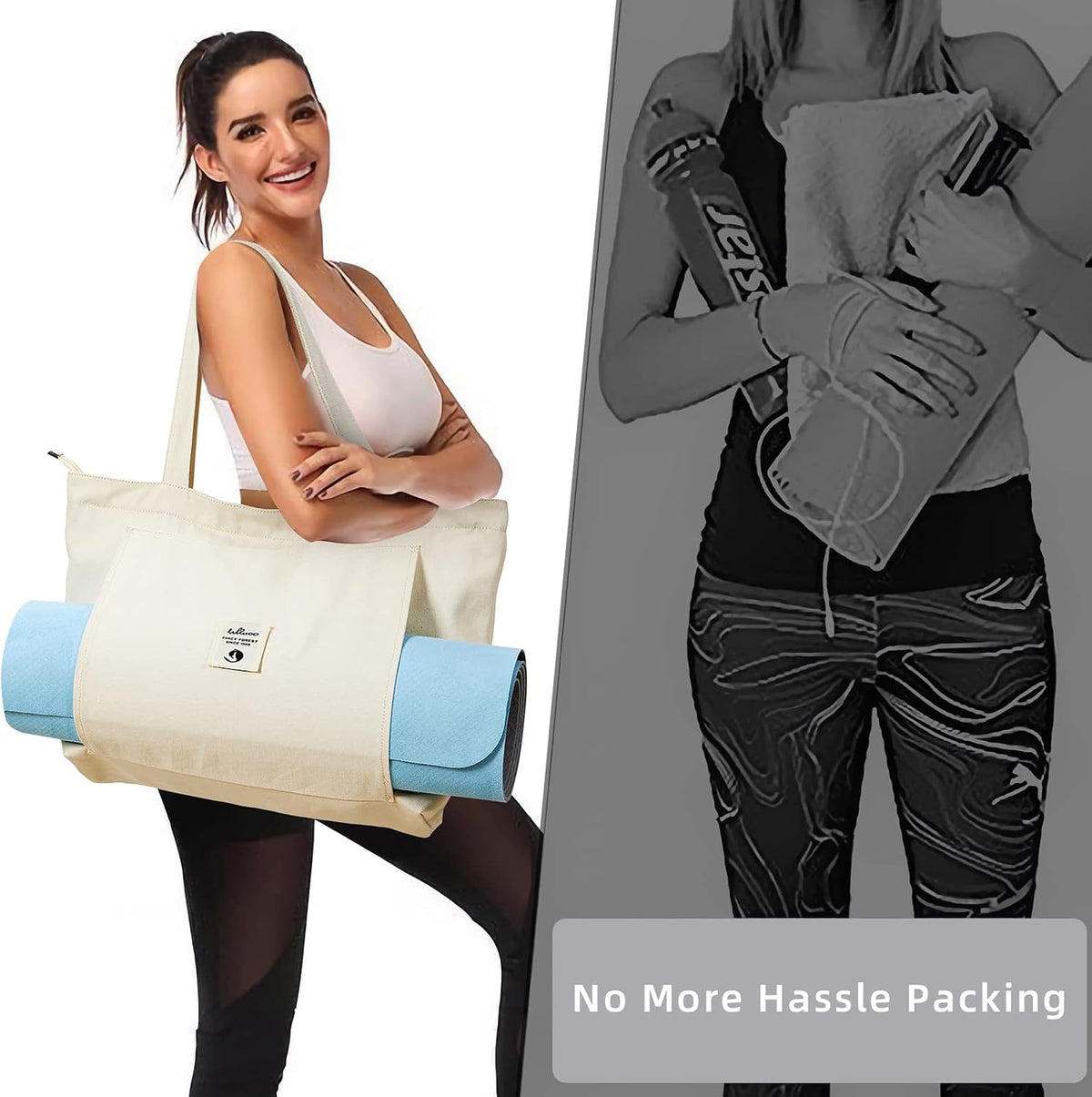 WLLWOO Yoga Mat Carrier Bag for Women Canvas Carryall Tote Gym Pilates