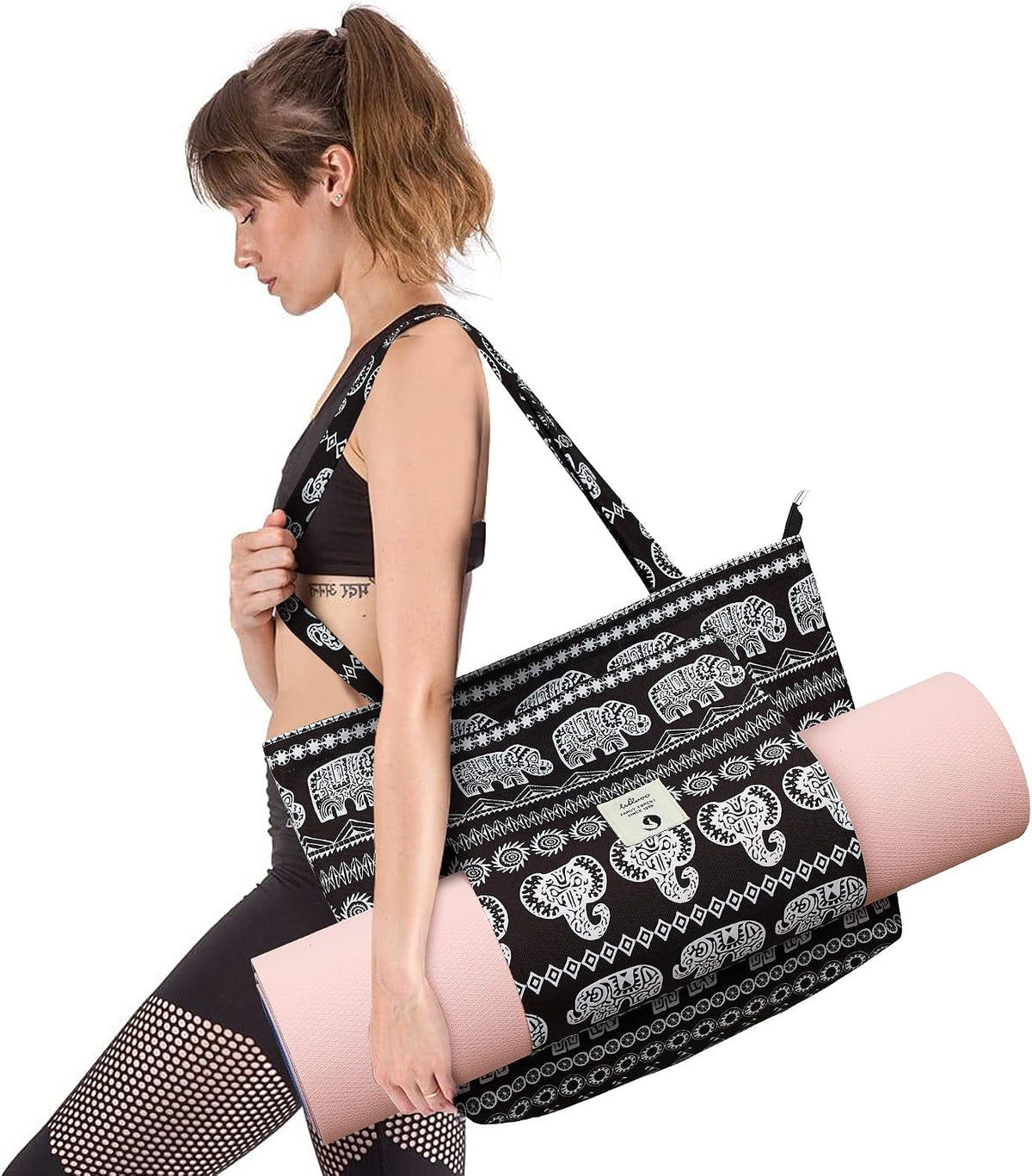 WLLWOO Yoga Mat Carrier Bag for Women Canvas Carryall Tote Gym Pilates