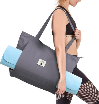WLLWOO Yoga Mat Carrier Bag for Women Canvas Carryall Tote Gym Pilates
