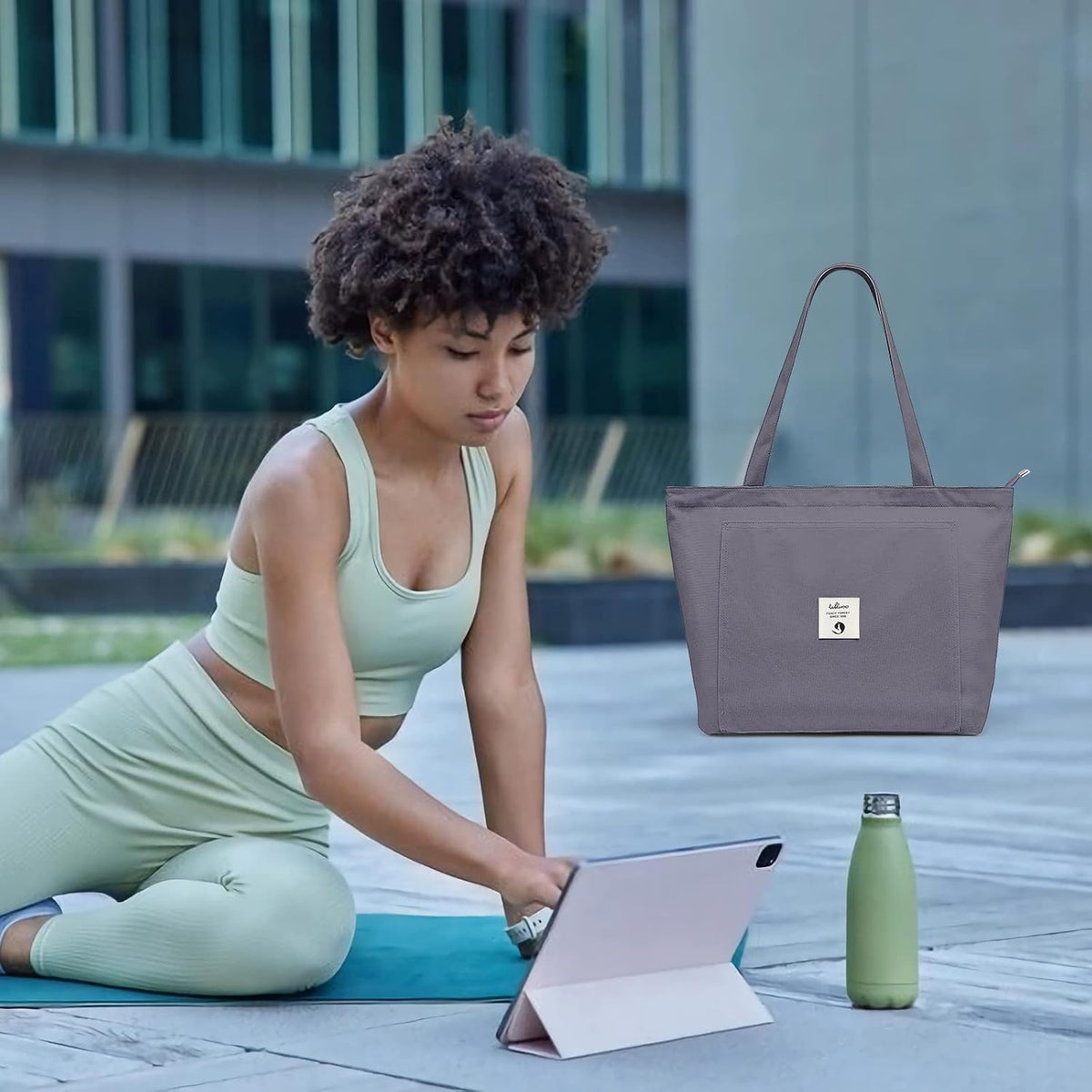 WLLWOO Yoga Mat Carrier Bag for Women Canvas Carryall Tote Gym Pilates