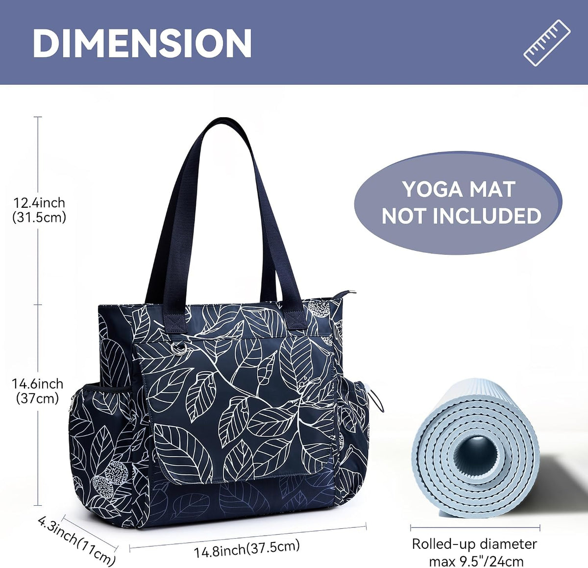 WLLWOO Yoga Mat Carrier Bag for Women Canvas Carryall Tote Gym Pilates