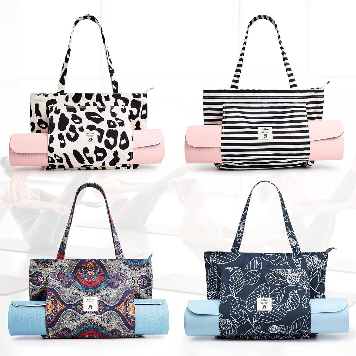 WLLWOO Yoga Mat Carrier Bag for Women Canvas Carryall Tote Gym Pilates