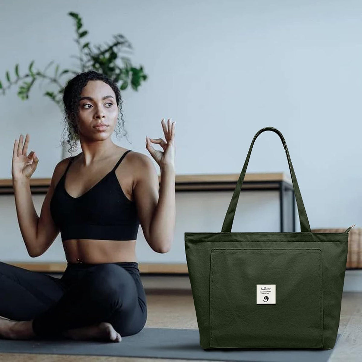 WLLWOO Yoga Mat Carrier Bag for Women Canvas Carryall Tote Gym Pilates