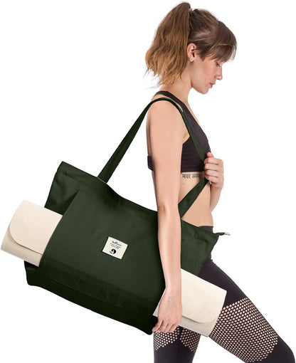 WLLWOO Yoga Mat Carrier Bag for Women Canvas Carryall Tote Gym Pilates