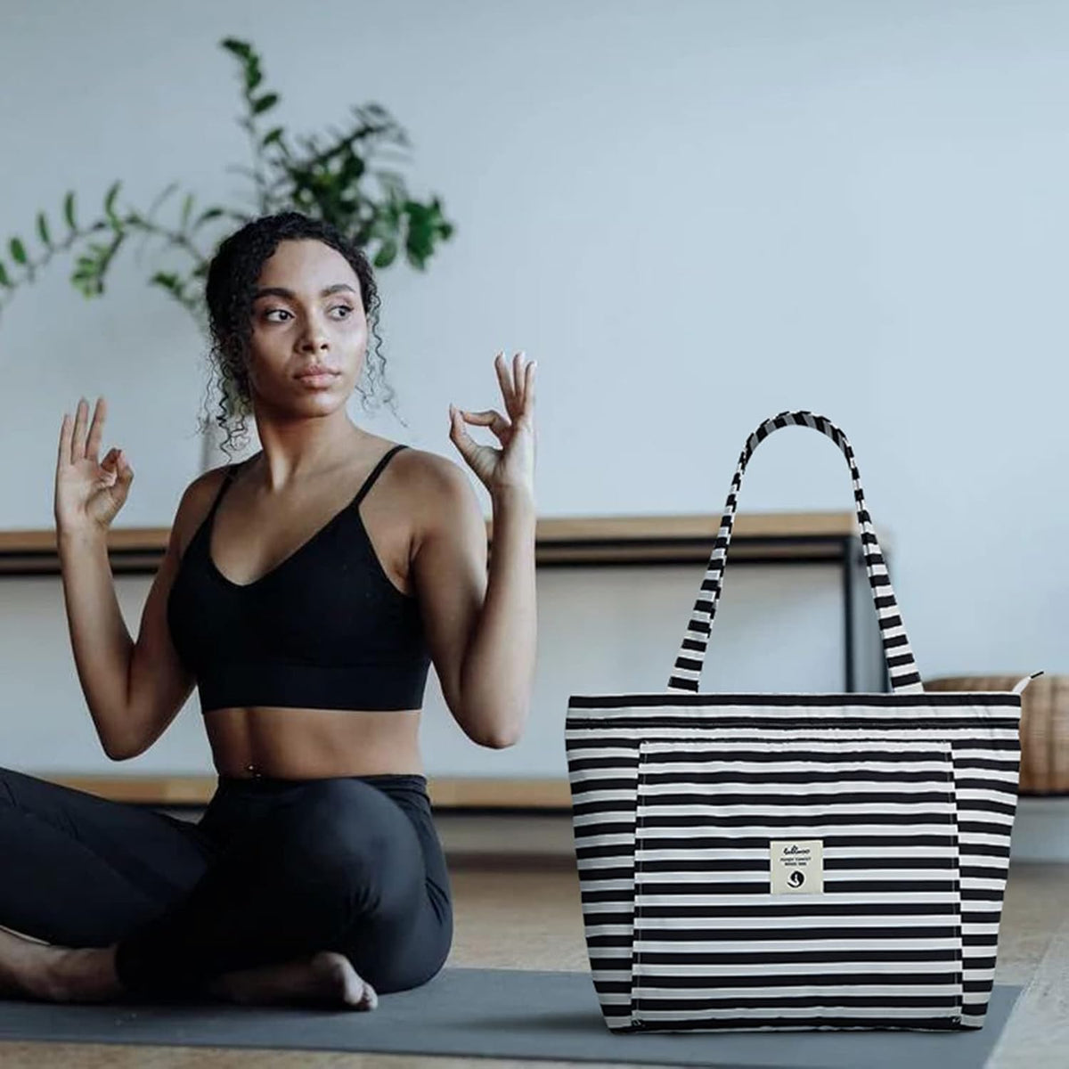 WLLWOO Yoga Mat Carrier Bag for Women Canvas Carryall Tote Gym Pilates