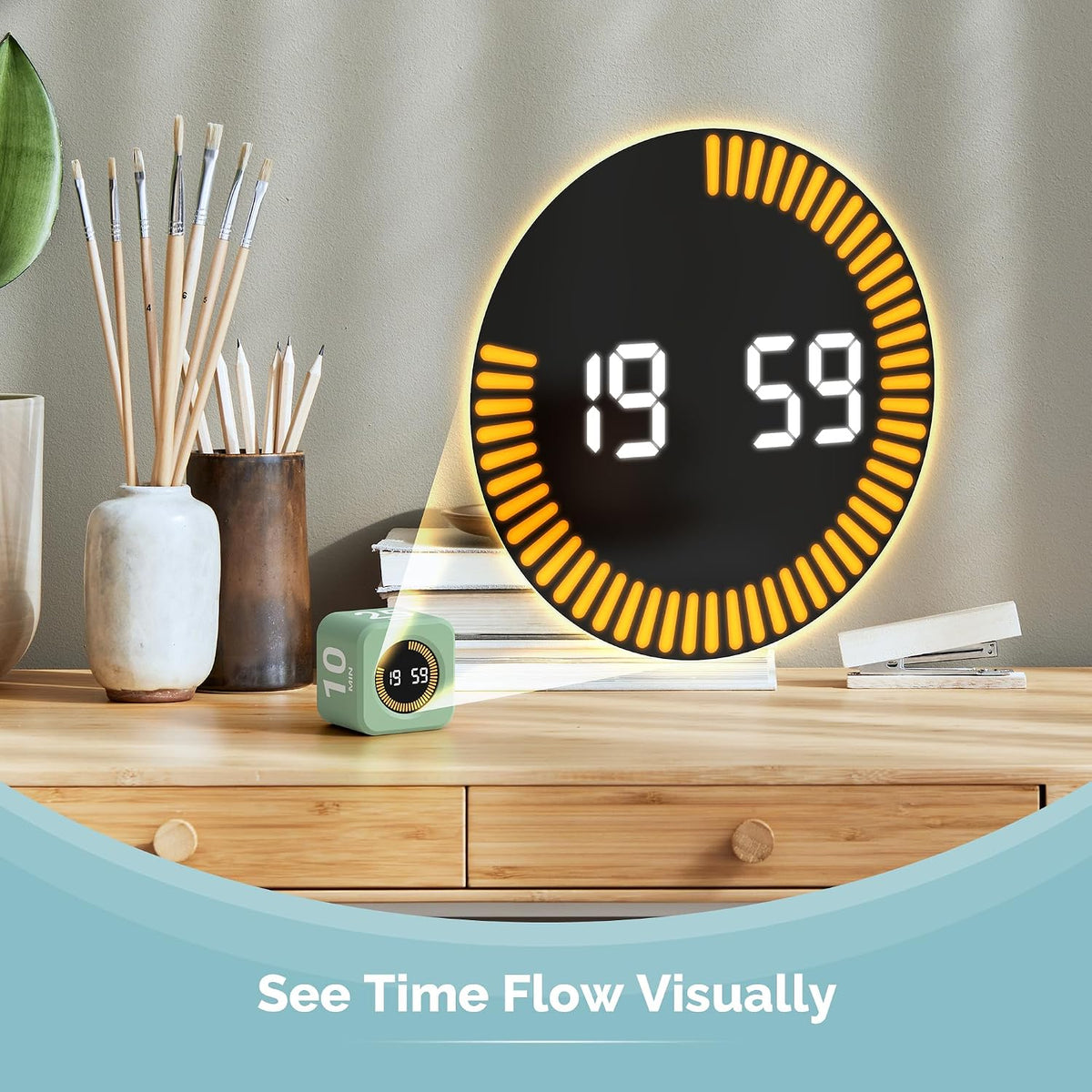 Pomodoro Cube Timer Productivity Visual Timer - 5/10/25/50 Min Rotating Countdown (1, Green)