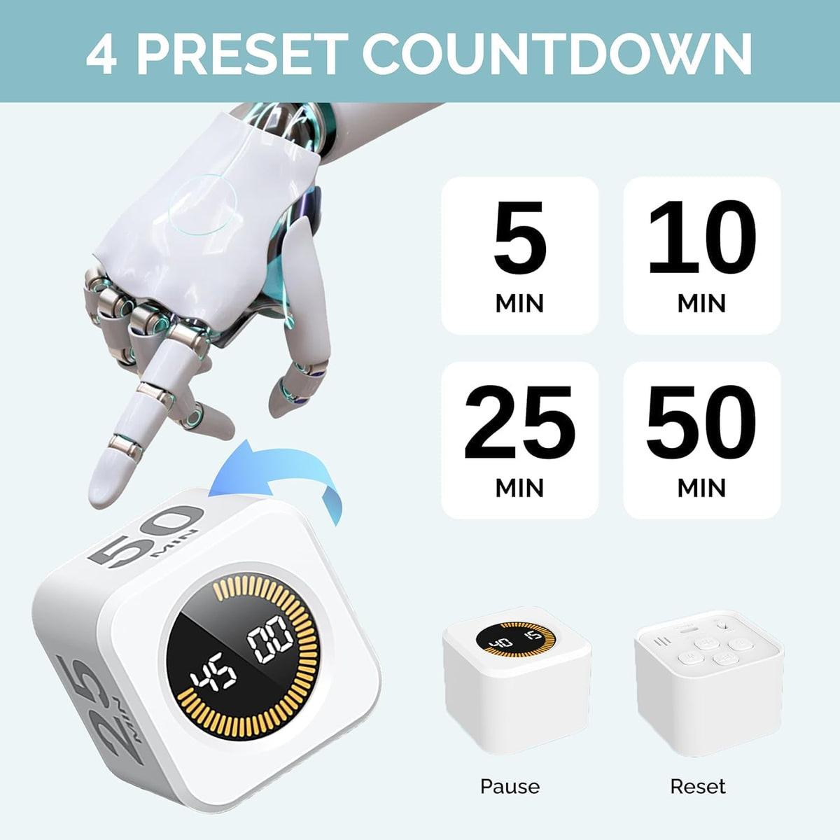 Pomodoro Cube Timer Productivity Visual Timer - 5/10/25/50 Min Rotating Countdown (1, Green)