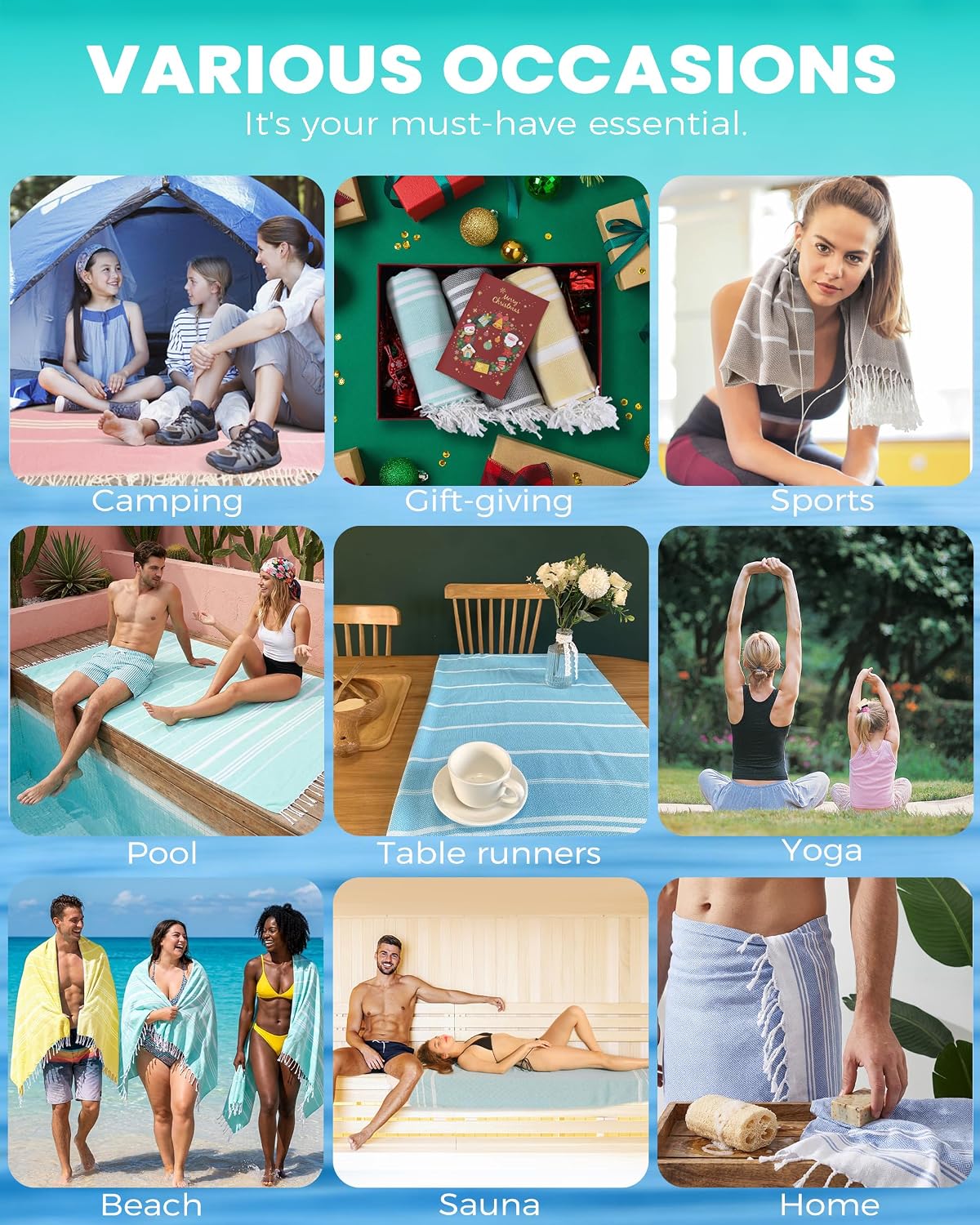 Turkish Beach Towels Vacation Essentials Yoga Blanket Pool Workout Towel Oversized Sand Free Quick Dry Lightweight Meditation Supplies Mat Cover Surf Boat River Float Accessories Gym Excise Stuff