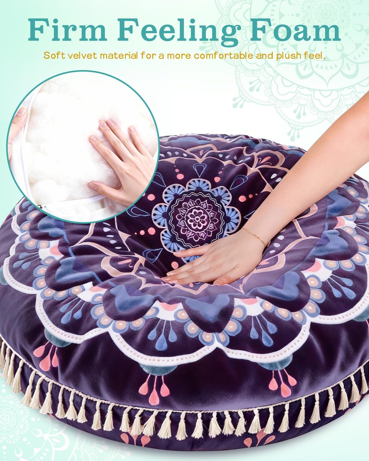 Meditation Cushion, Large Velvet Floor Pillow for Yoga, Meditation