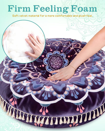 Meditation Cushion, Large Velvet Floor Pillow for Yoga, Meditation