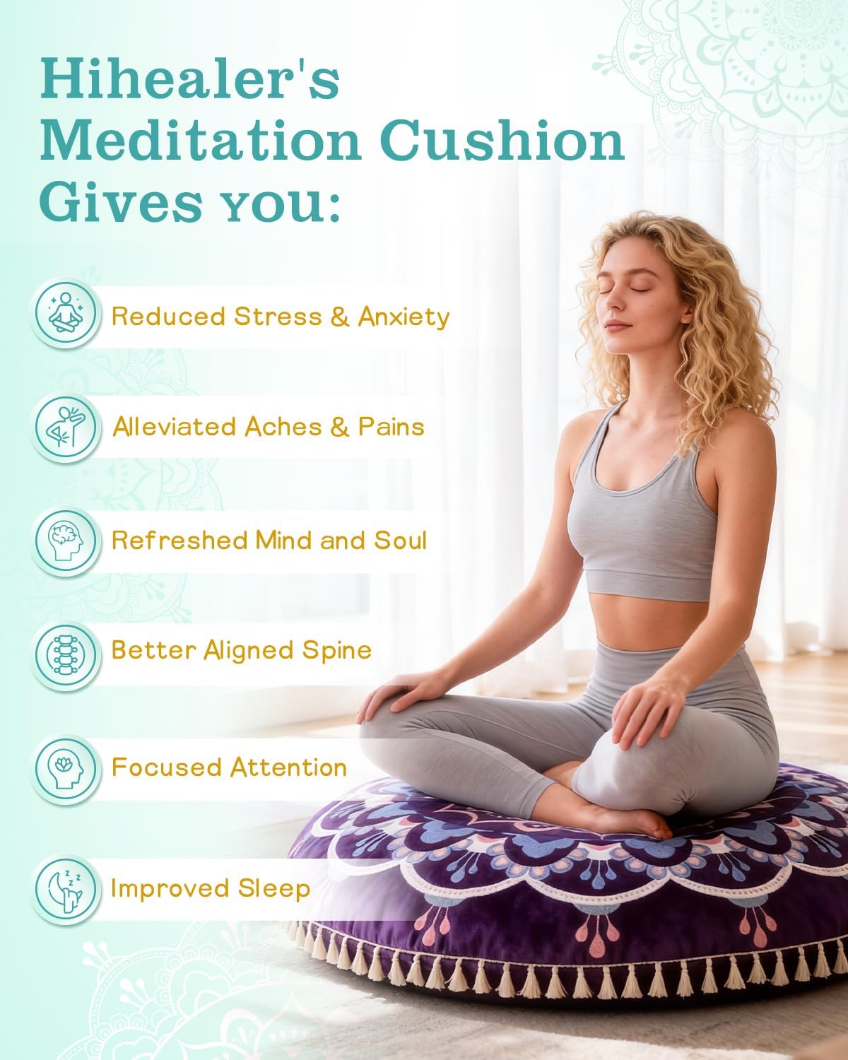 Meditation Cushion, Large Velvet Floor Pillow for Yoga, Meditation