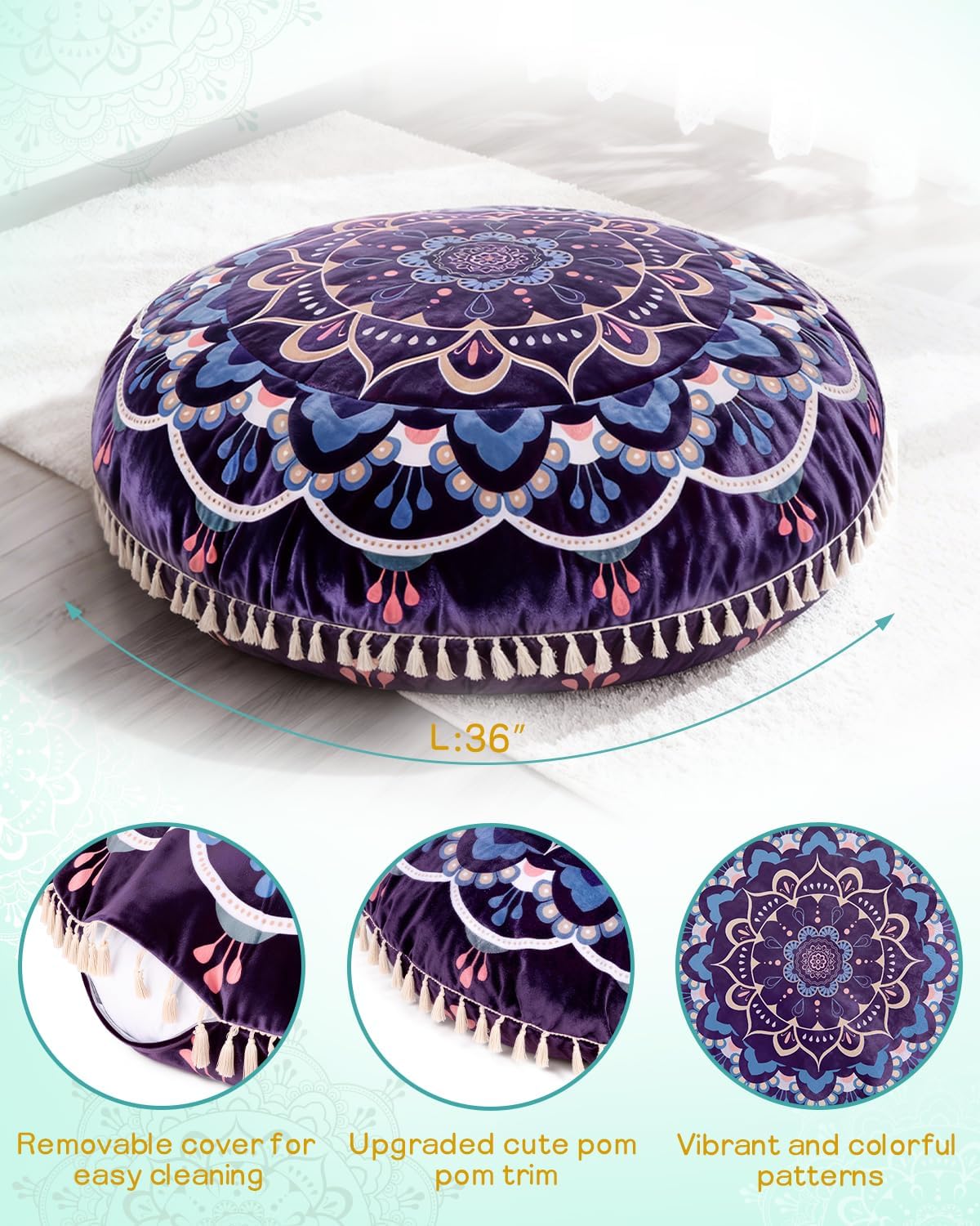 Meditation Cushion, Large Velvet Floor Pillow for Yoga, Meditation