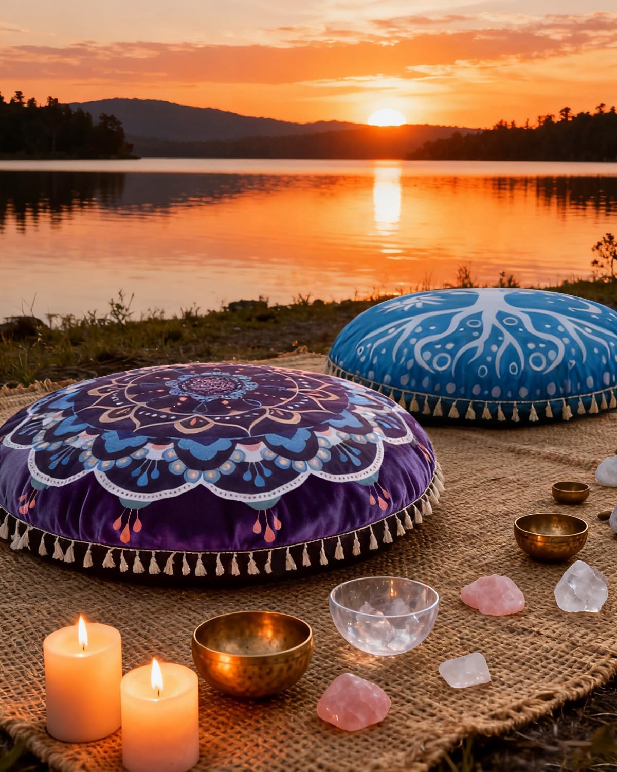 Meditation Cushion, Large Velvet Floor Pillow for Yoga, Meditation