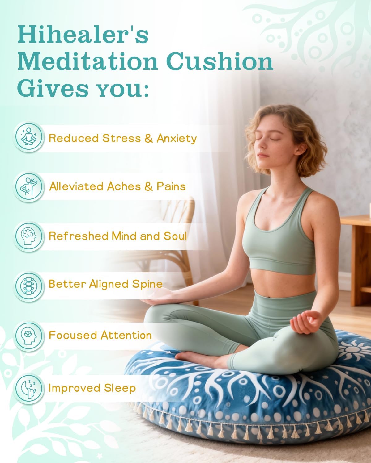 Meditation Cushion, Large Velvet Floor Pillow for Yoga, Meditation