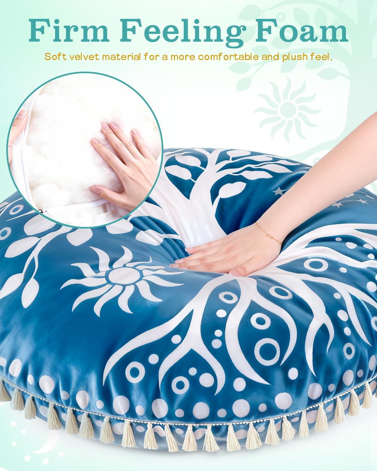 Meditation Cushion, Large Velvet Floor Pillow for Yoga, Meditation