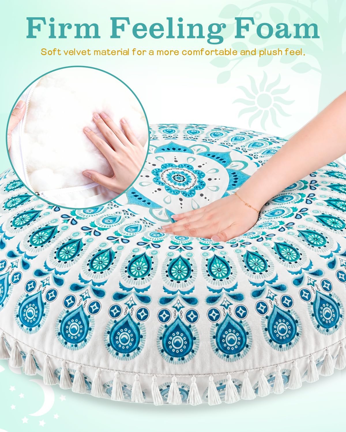 Meditation Cushion, Large Velvet Floor Pillow for Yoga, Meditation