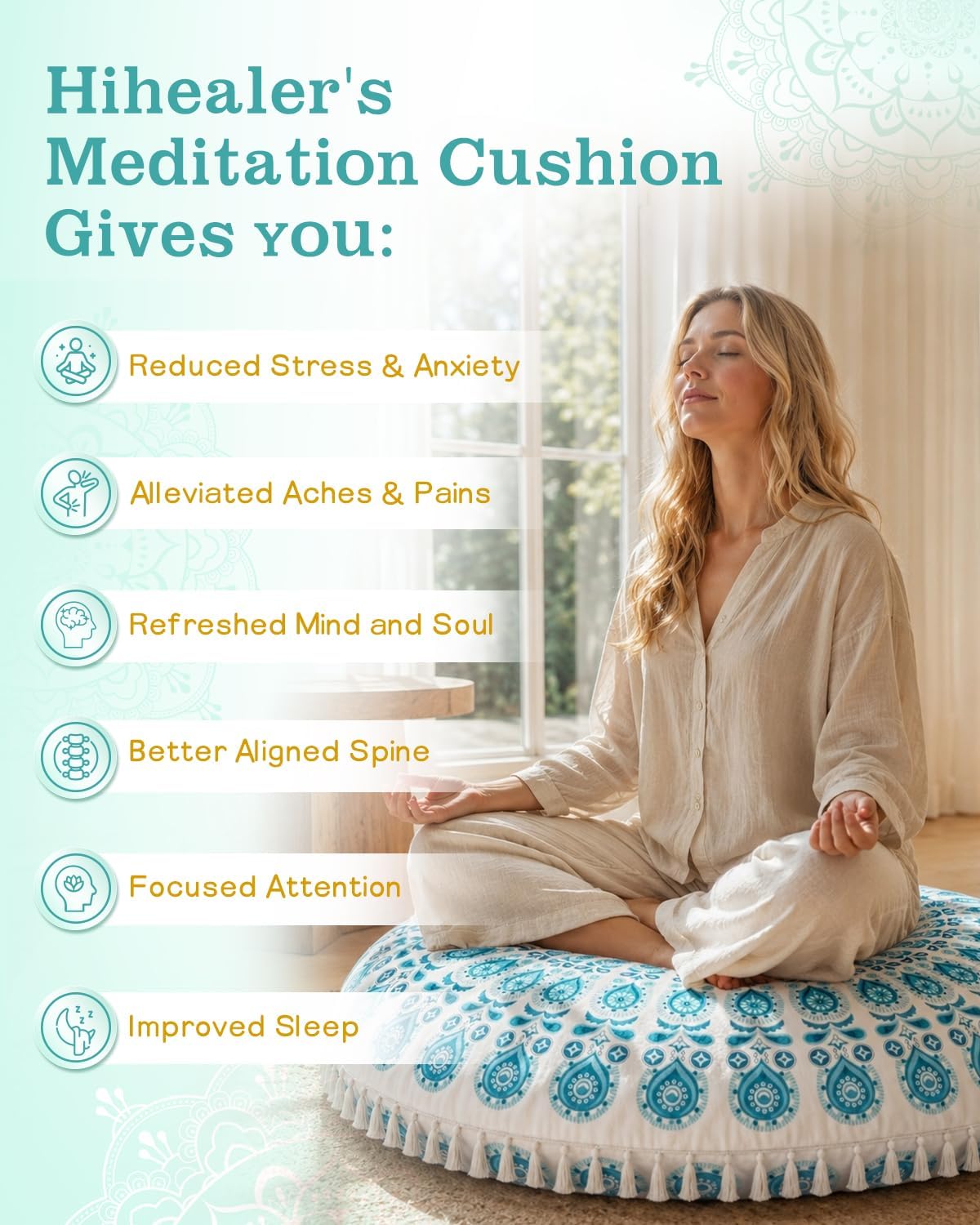 Meditation Cushion, Large Velvet Floor Pillow for Yoga, Meditation