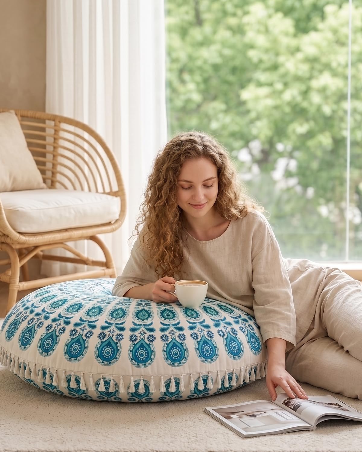 Meditation Cushion, Large Velvet Floor Pillow for Yoga, Meditation