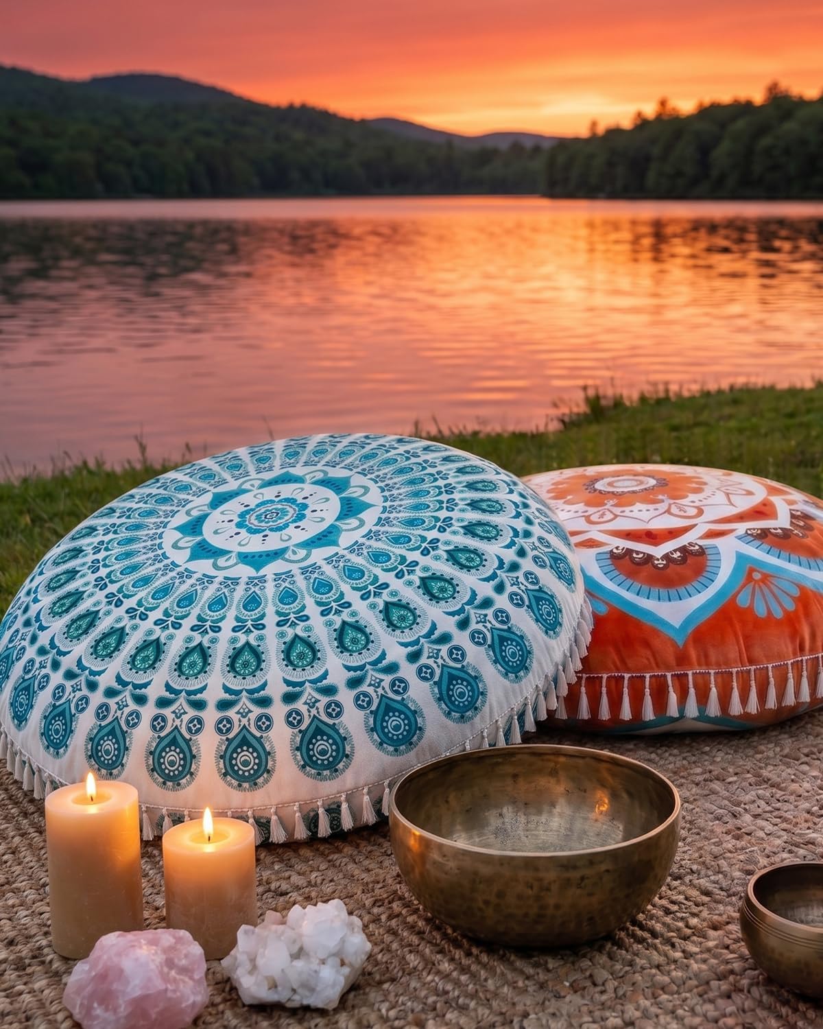 Meditation Cushion, Large Velvet Floor Pillow for Yoga, Meditation