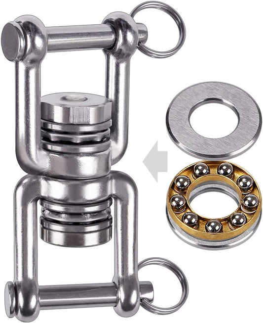 Dual Hanging Rings Hammock Swing Hanger, Swivel Stainless Steel Mounting Bearing Set D Shape Open Loop for Indoor Outdoor Playground Chair Yoga Rope Punching Bag Sandbag