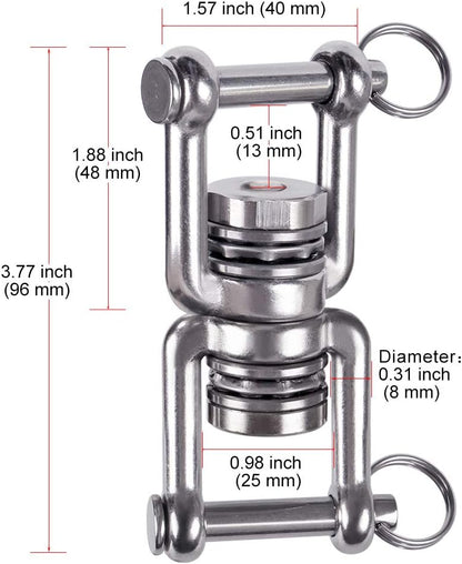 Dual Hanging Rings Hammock Swing Hanger, Swivel Stainless Steel Mounting Bearing Set D Shape Open Loop for Indoor Outdoor Playground Chair Yoga Rope Punching Bag Sandbag