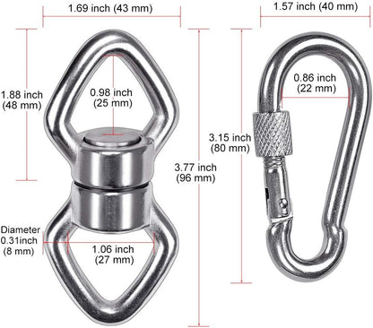 Dual Hanging Rings Hammock Swing Hanger, Swivel Stainless Steel Mounting Bearing Set D Shape Open Loop for Indoor Outdoor Playground Chair Yoga Rope Punching Bag Sandbag