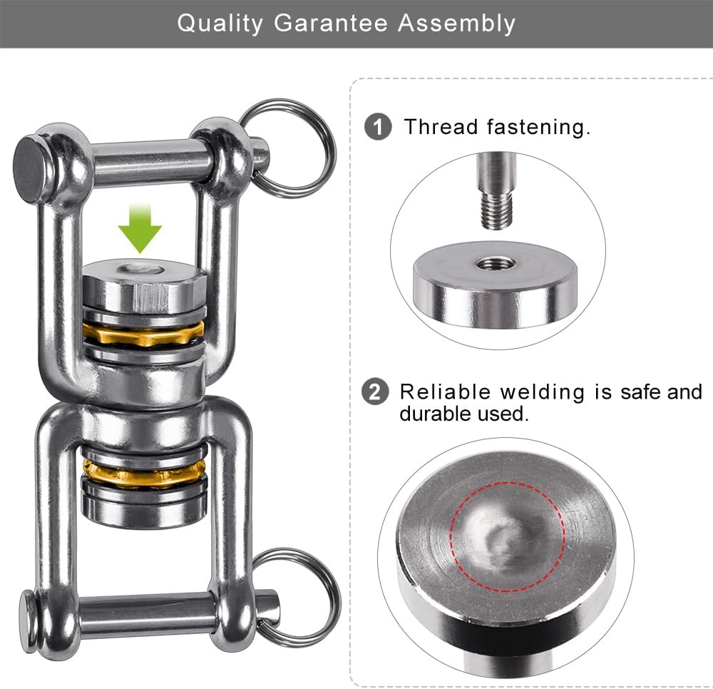 Dual Hanging Rings Hammock Swing Hanger, Swivel Stainless Steel Mounting Bearing Set D Shape Open Loop for Indoor Outdoor Playground Chair Yoga Rope Punching Bag Sandbag