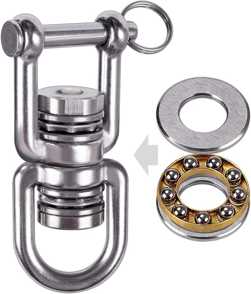 Dual Hanging Rings Hammock Swing Hanger, Swivel Stainless Steel Mounting Bearing Set D Shape Open Loop for Indoor Outdoor Playground Chair Yoga Rope Punching Bag Sandbag