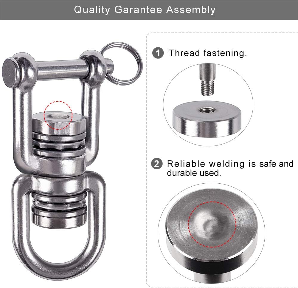 Dual Hanging Rings Hammock Swing Hanger, Swivel Stainless Steel Mounting Bearing Set D Shape Open Loop for Indoor Outdoor Playground Chair Yoga Rope Punching Bag Sandbag