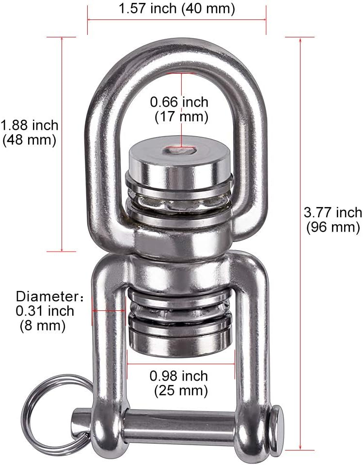 Dual Hanging Rings Hammock Swing Hanger, Swivel Stainless Steel Mounting Bearing Set D Shape Open Loop for Indoor Outdoor Playground Chair Yoga Rope Punching Bag Sandbag