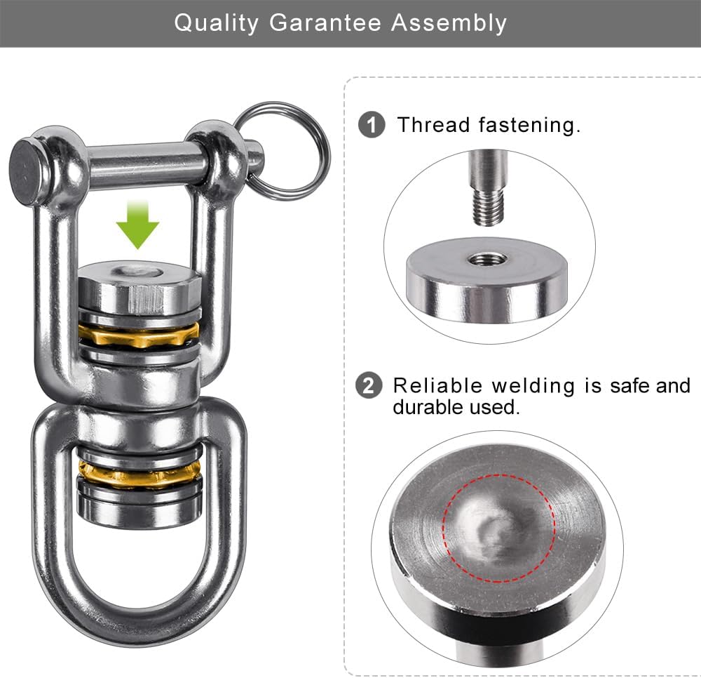 Dual Hanging Rings Hammock Swing Hanger, Swivel Stainless Steel Mounting Bearing Set D Shape Open Loop for Indoor Outdoor Playground Chair Yoga Rope Punching Bag Sandbag